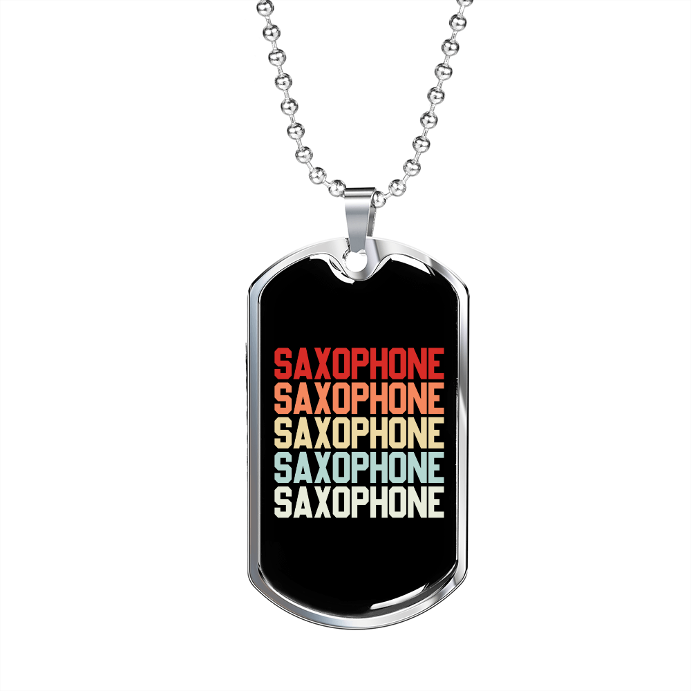 Musician Necklace Retro Saxophone Necklace Stainless Steel or 18k Gold Dog Tag 24" Chain-Express Your Love Gifts