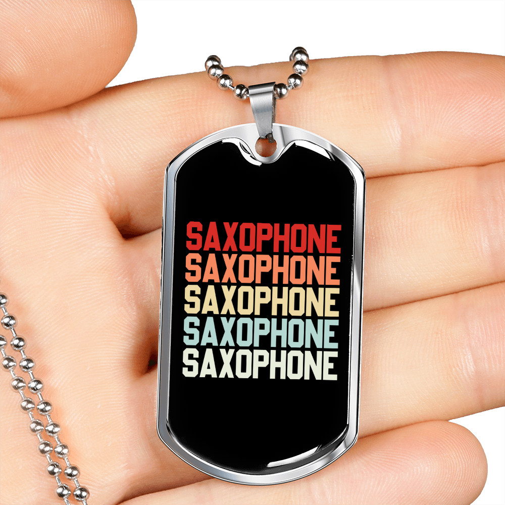 Musician Necklace Retro Saxophone Necklace Stainless Steel or 18k Gold Dog Tag 24" Chain-Express Your Love Gifts
