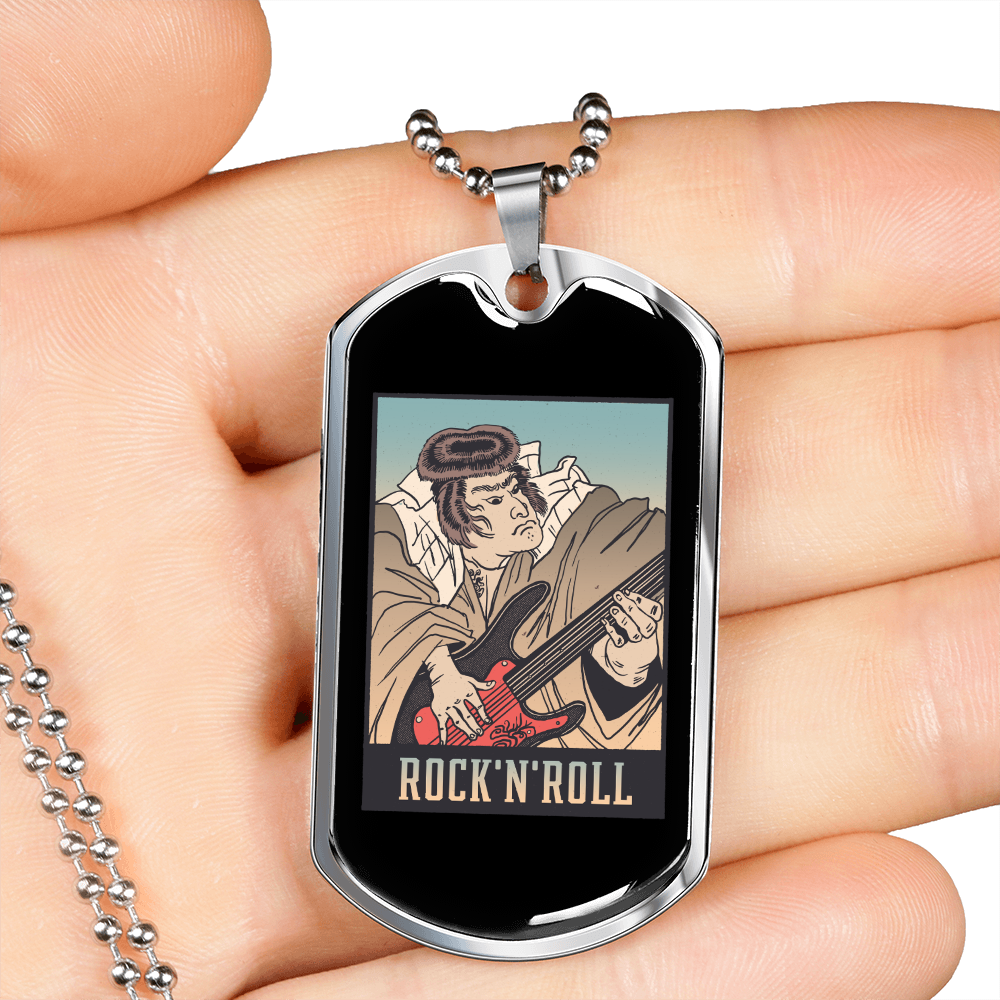 Musician Necklace Rock and Roll Ukiyo Necklace Stainless Steel or 18k Gold Dog Tag 24" Chain-Express Your Love Gifts