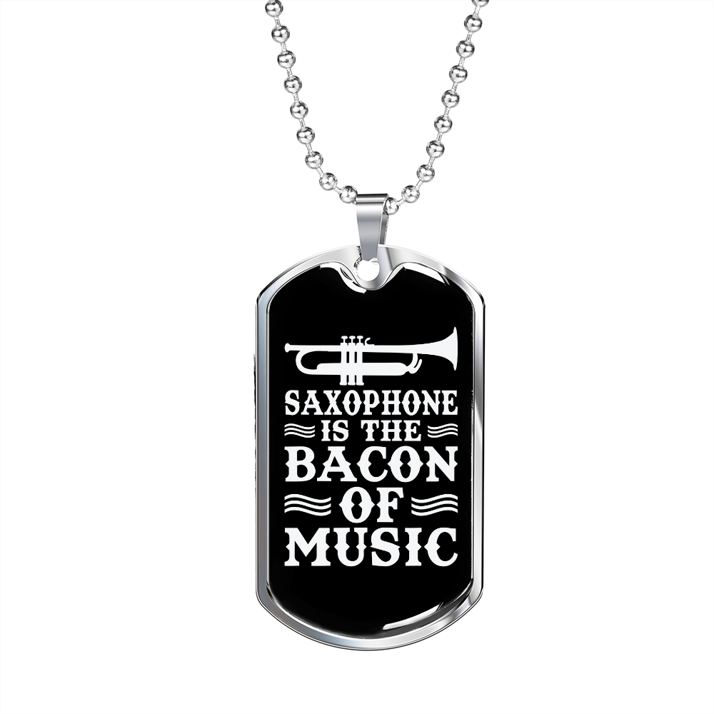 Musician Necklace Saxophone Bacon Of Music Necklace Stainless Steel or 18k Gold Dog Tag 24" Chain-Express Your Love Gifts