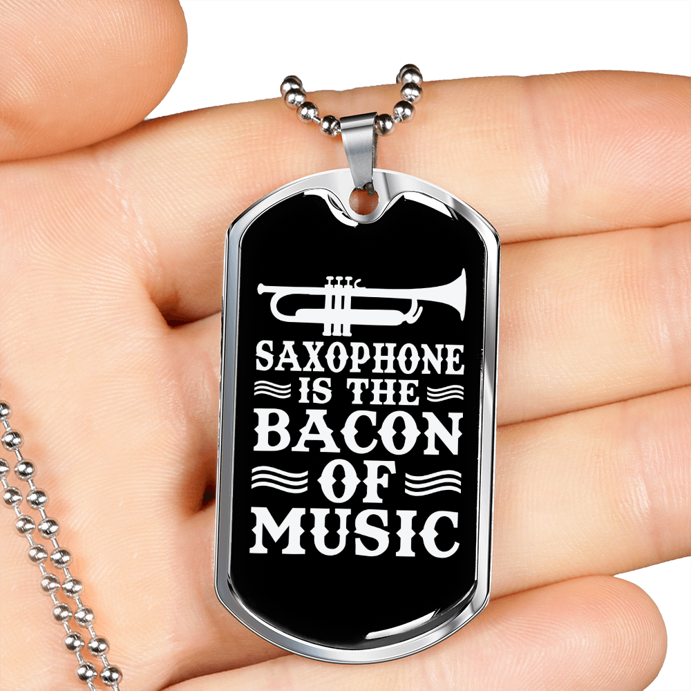 Musician Necklace Saxophone Bacon Of Music Necklace Stainless Steel or 18k Gold Dog Tag 24" Chain-Express Your Love Gifts