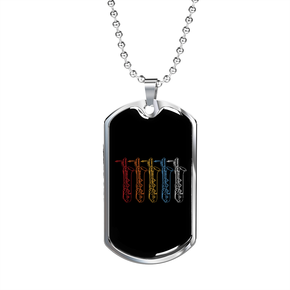 Musician Necklace Saxophone Colors Necklace Stainless Steel or 18k Gold Dog Tag 24" Chain-Express Your Love Gifts