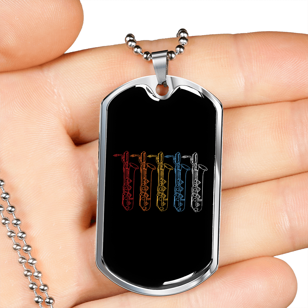 Musician Necklace Saxophone Colors Necklace Stainless Steel or 18k Gold Dog Tag 24" Chain-Express Your Love Gifts