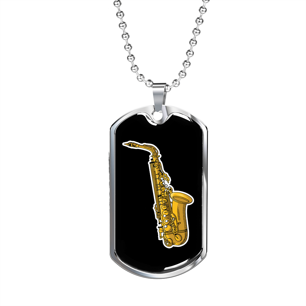 Musician Necklace Saxophone Necklace Stainless Steel or 18k Gold Dog Tag 24" Chain-Express Your Love Gifts