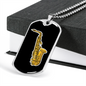 Musician Necklace Saxophone Necklace Stainless Steel or 18k Gold Dog Tag 24" Chain-Express Your Love Gifts