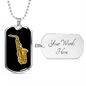 Musician Necklace Saxophone Necklace Stainless Steel or 18k Gold Dog Tag 24" Chain-Express Your Love Gifts