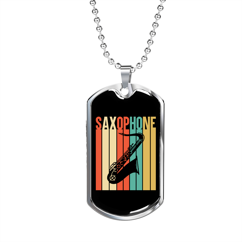 Musician Necklace Saxophone Retro Necklace Stainless Steel or 18k Gold Dog Tag 24" Chain-Express Your Love Gifts