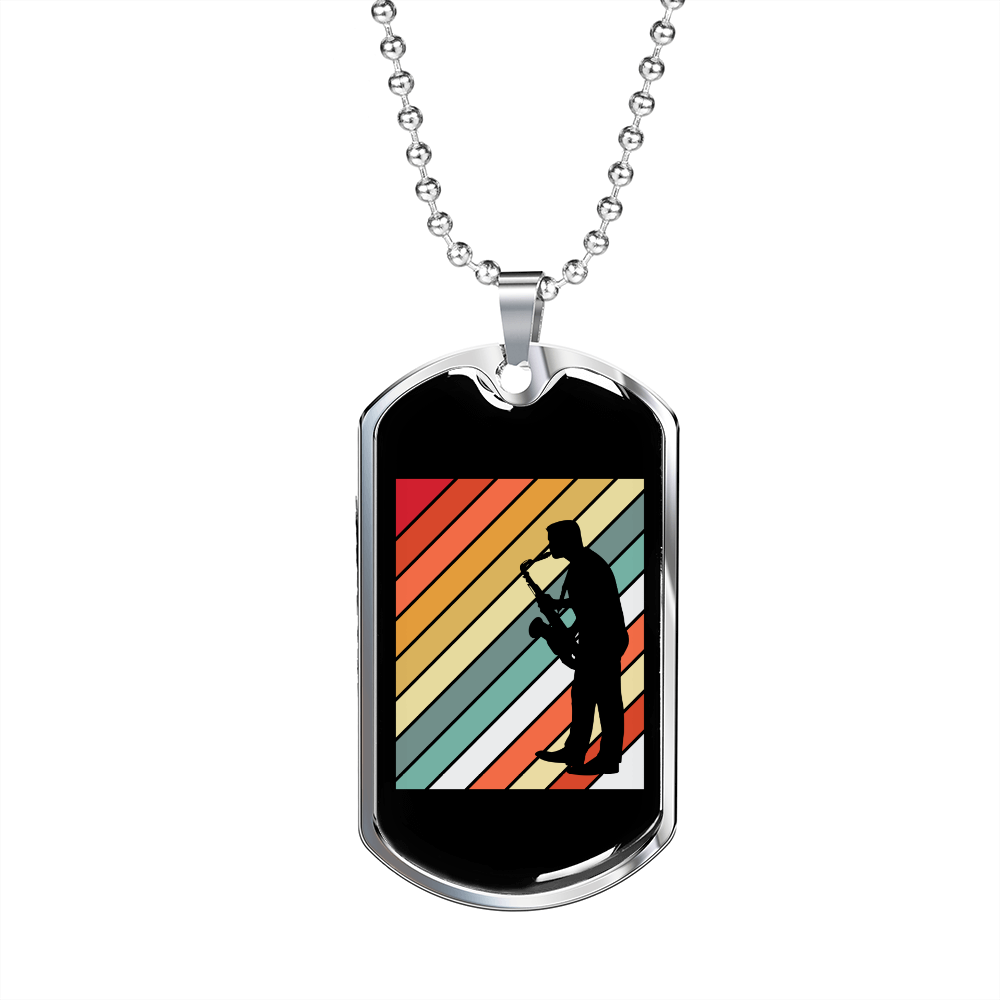 Musician Necklace Saxophone Retro Saxophonist Necklace Stainless Steel or 18k Gold Dog Tag 24" Chain-Express Your Love Gifts