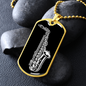 Musician Necklace Saxophone Silver Necklace Stainless Steel or 18k Gold Dog Tag 24" Chain-Express Your Love Gifts