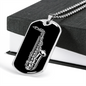 Musician Necklace Saxophone Silver Necklace Stainless Steel or 18k Gold Dog Tag 24" Chain-Express Your Love Gifts