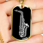 Musician Necklace Saxophone Silver Necklace Stainless Steel or 18k Gold Dog Tag 24" Chain-Express Your Love Gifts