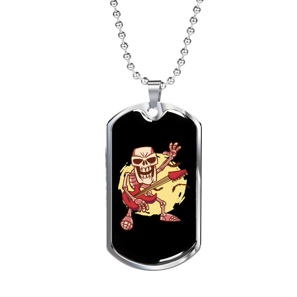 Musician Necklace Skeleton Guitarist Rocker Necklace Stainless Steel or 18k Gold Dog Tag 24" Chain-Express Your Love Gifts