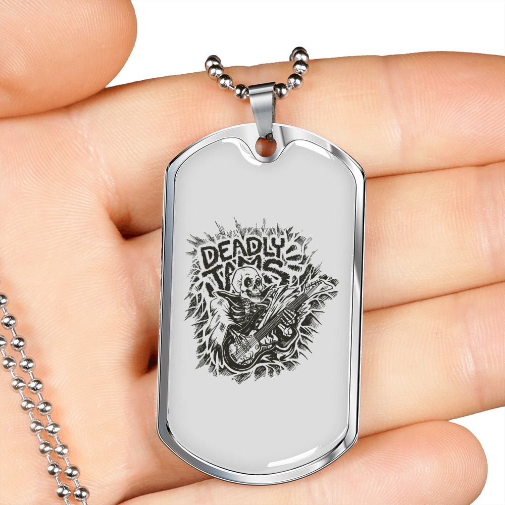 Musician Necklace Skull Deadly Jams Necklace Stainless Steel or 18k Gold Dog Tag 24" Chain-Express Your Love Gifts