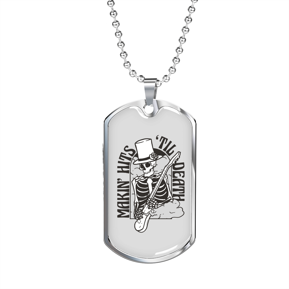 Musician Necklace Smoke Skeleton Guitar Necklace Stainless Steel or 18k Gold Dog Tag 24" Chain-Express Your Love Gifts