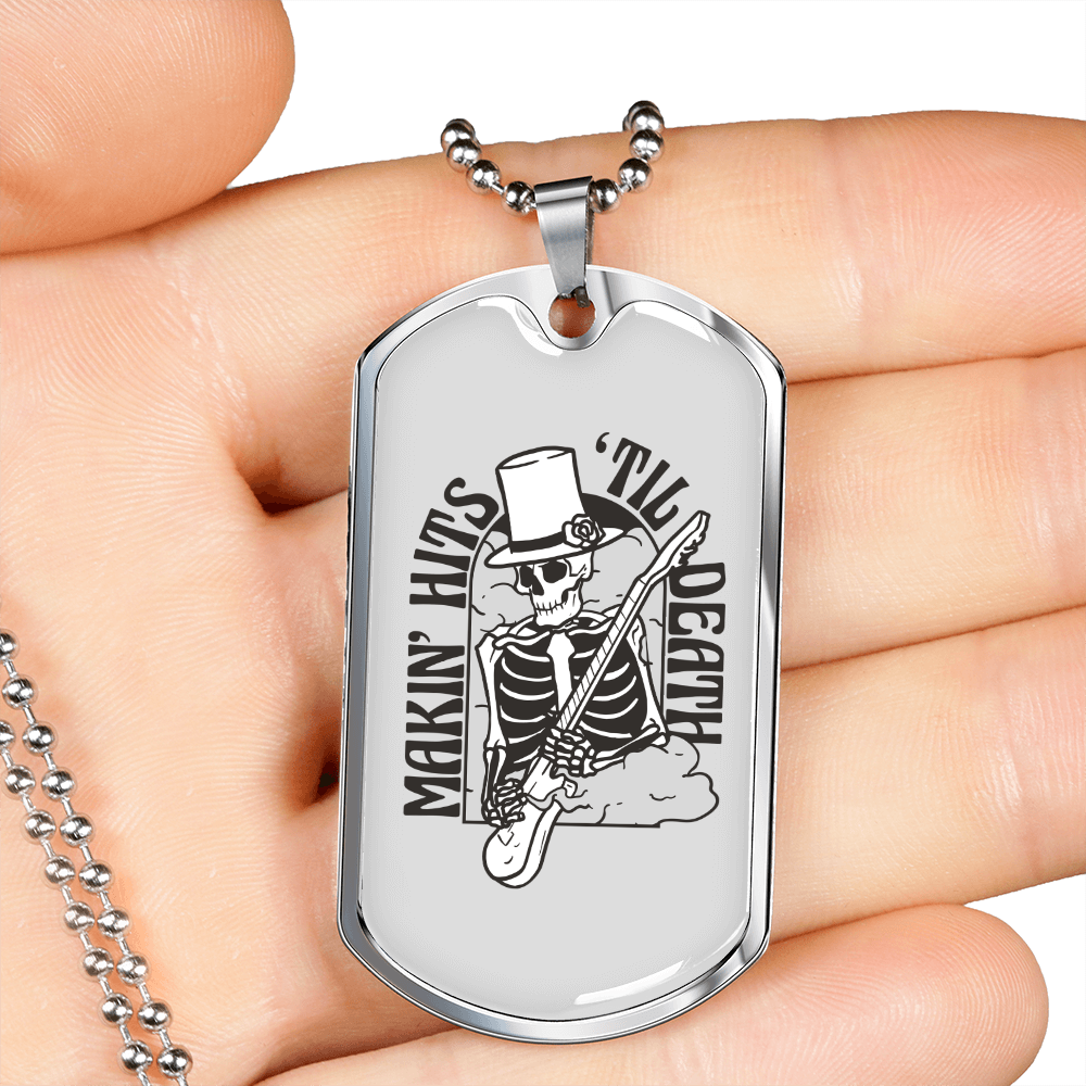 Musician Necklace Smoke Skeleton Guitar Necklace Stainless Steel or 18k Gold Dog Tag 24" Chain-Express Your Love Gifts