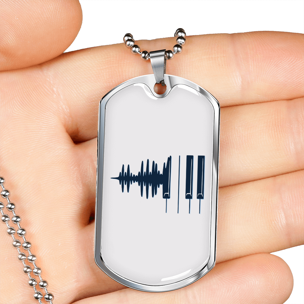 Musician Necklace Sound Waves Piano Necklace Stainless Steel or 18k Gold Dog Tag 24" Chain-Express Your Love Gifts