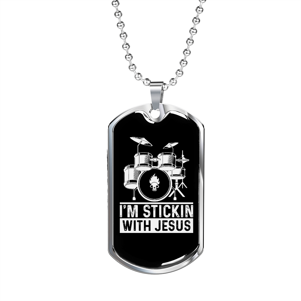 Musician Necklace Stickin' With Jesus Necklace Stainless Steel or 18k Gold Dog Tag 24" Chain-Express Your Love Gifts