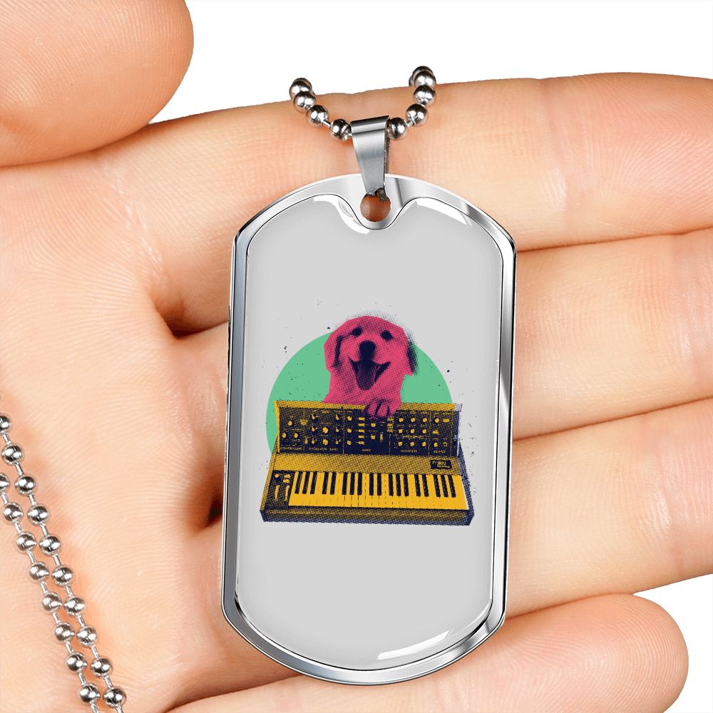 Musician Necklace Synth Dog Necklace Stainless Steel or 18k Gold Dog Tag 24" Chain-Express Your Love Gifts