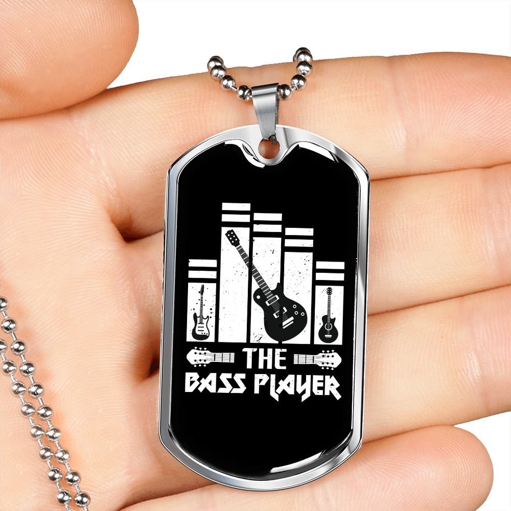 Musician Necklace The Bass Player Music White Necklace Stainless Steel or 18k Gold Dog Tag 24" Chain-Express Your Love Gifts