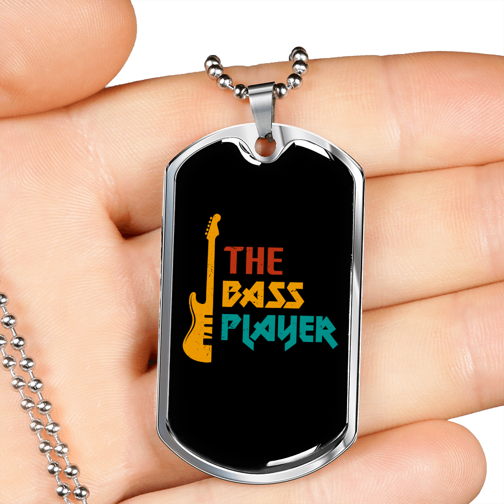 Musician Necklace The Bass Player Necklace Stainless Steel or 18k Gold Dog Tag 24" Chain-Express Your Love Gifts