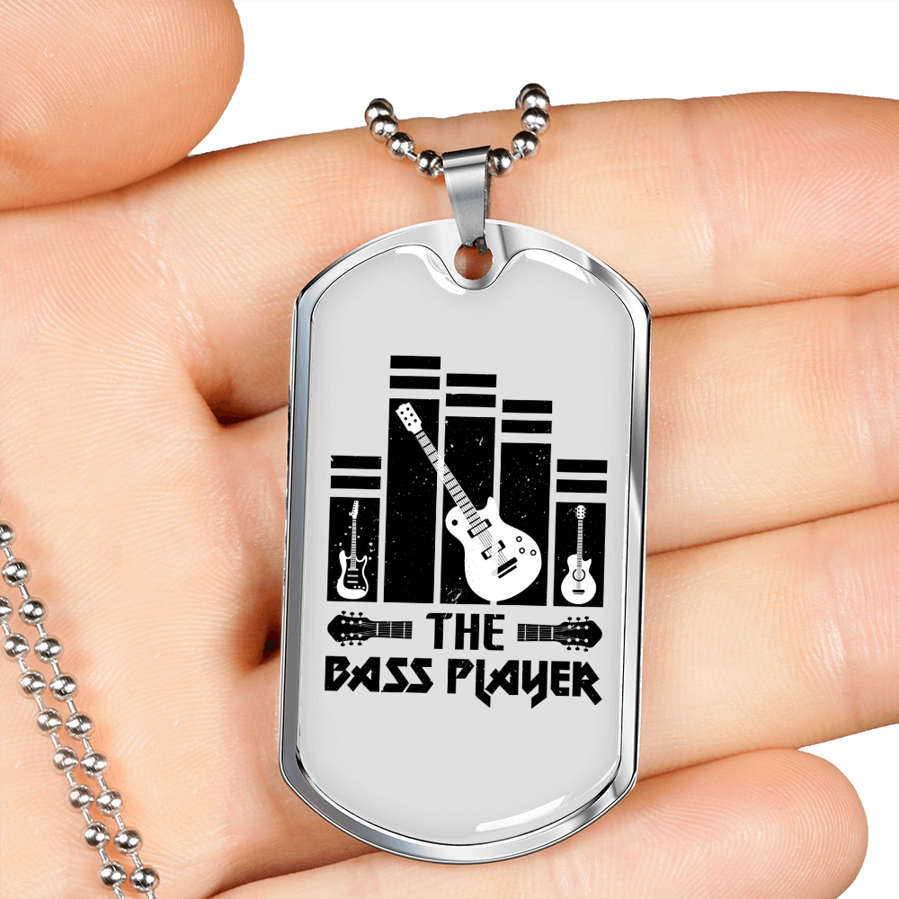 Musician Necklace The Bass Player TranspArent Necklace Stainless Steel or 18k Gold Dog Tag 24" Chain-Express Your Love Gifts