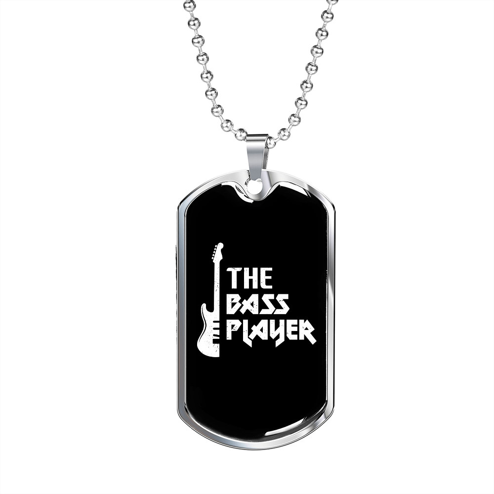 Musician Necklace The Bass Player White Necklace Stainless Steel or 18k Gold Dog Tag 24" Chain-Express Your Love Gifts