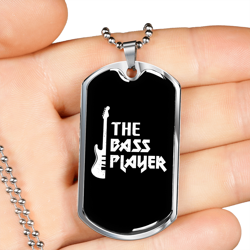 Musician Necklace The Bass Player White Necklace Stainless Steel or 18k Gold Dog Tag 24" Chain-Express Your Love Gifts