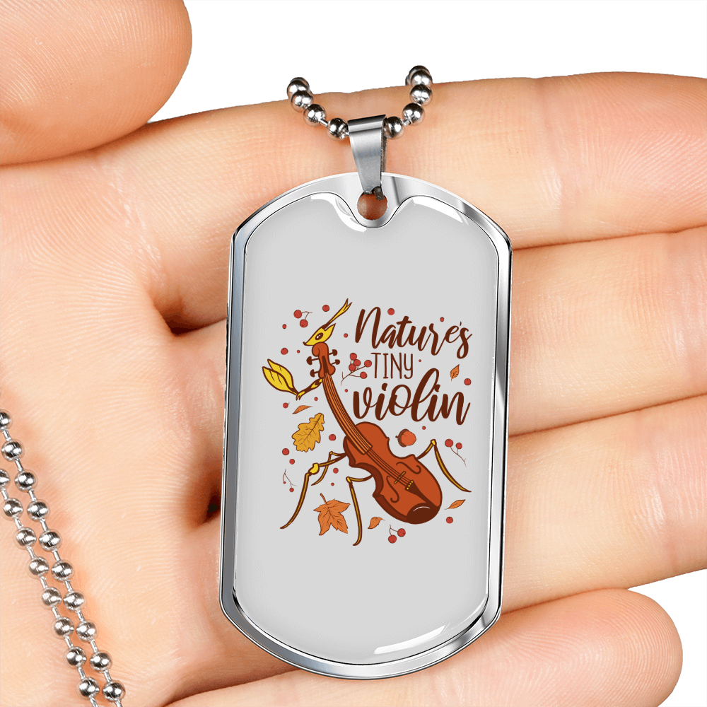 Musician Necklace Tiny Violin Necklace Stainless Steel or 18k Gold Dog Tag 24" Chain-Express Your Love Gifts