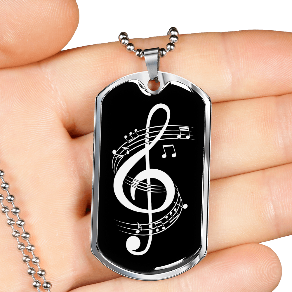 Musician Necklace Trebel Note Necklace Stainless Steel or 18k Gold Dog Tag 24" Chain-Express Your Love Gifts