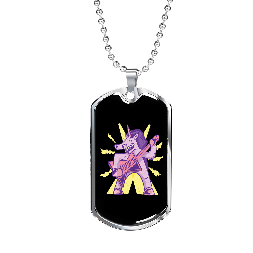 Musician Necklace Unicorn Guitar Necklace Stainless Steel or 18k Gold Dog Tag 24" Chain-Express Your Love Gifts