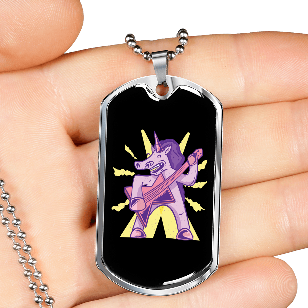 Musician Necklace Unicorn Guitar Necklace Stainless Steel or 18k Gold Dog Tag 24" Chain-Express Your Love Gifts
