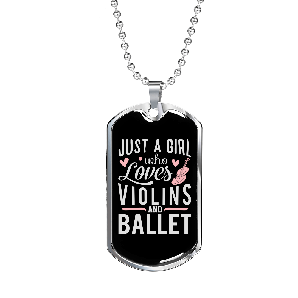 Musician Necklace Violinist Ballet Necklace Stainless Steel or 18k Gold Dog Tag 24" Chain-Express Your Love Gifts