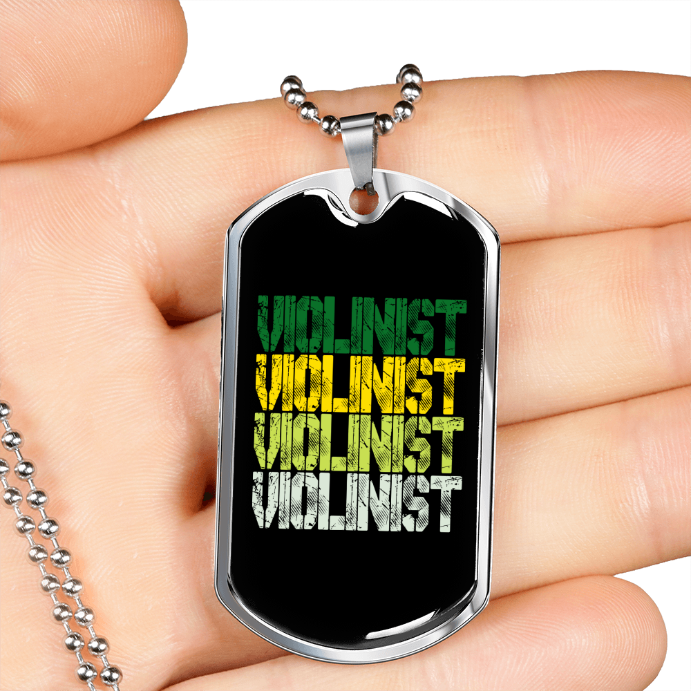 Musician Necklace Violinist Colors Necklace Stainless Steel or 18k Gold Dog Tag 24" Chain-Express Your Love Gifts