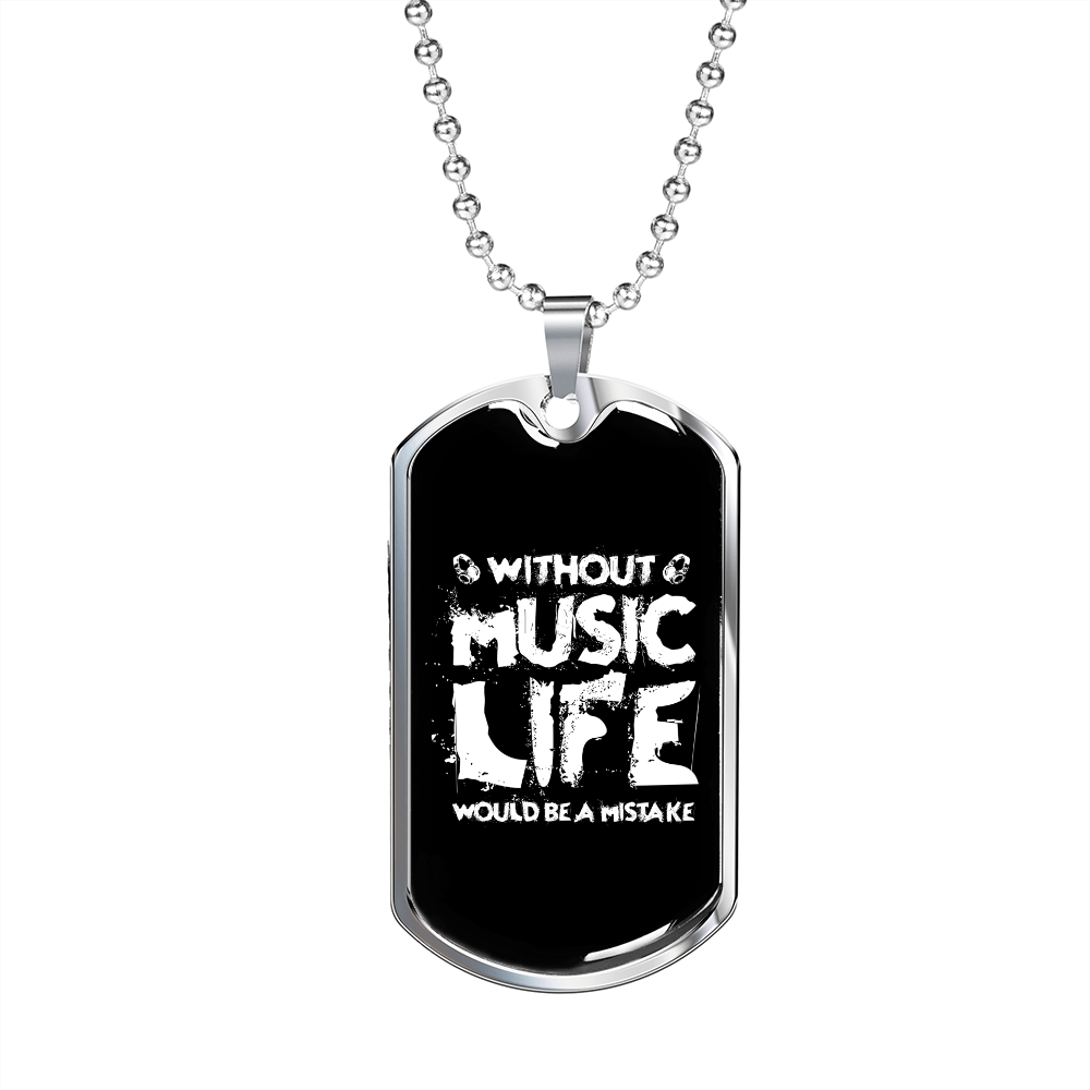 Musician Necklace Without Music Plain Necklace Stainless Steel or 18k Gold Dog Tag 24" Chain-Express Your Love Gifts