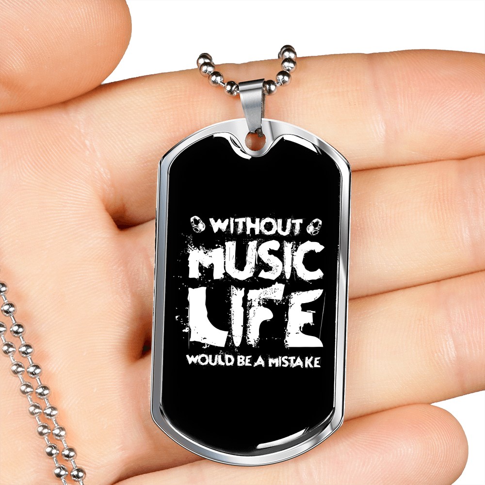 Musician Necklace Without Music Plain Necklace Stainless Steel or 18k Gold Dog Tag 24" Chain-Express Your Love Gifts