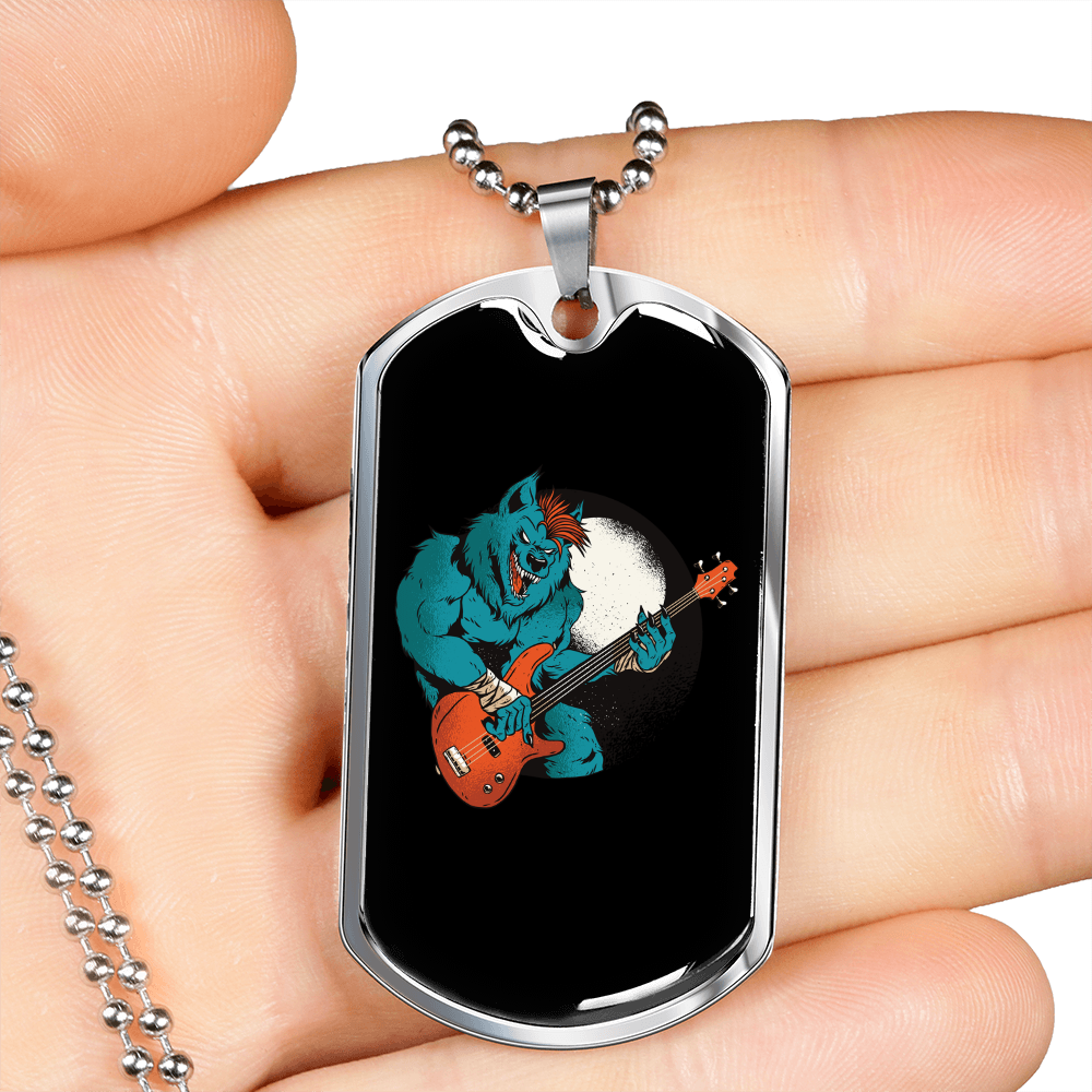 Musician Necklace Wolf Bass Necklace Stainless Steel or 18k Gold Dog Tag 24" Chain-Express Your Love Gifts