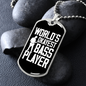 Musician Necklace World's Okayest Bass Player Necklace Stainless Steel or 18k Gold Dog Tag 24" Chain-Express Your Love Gifts