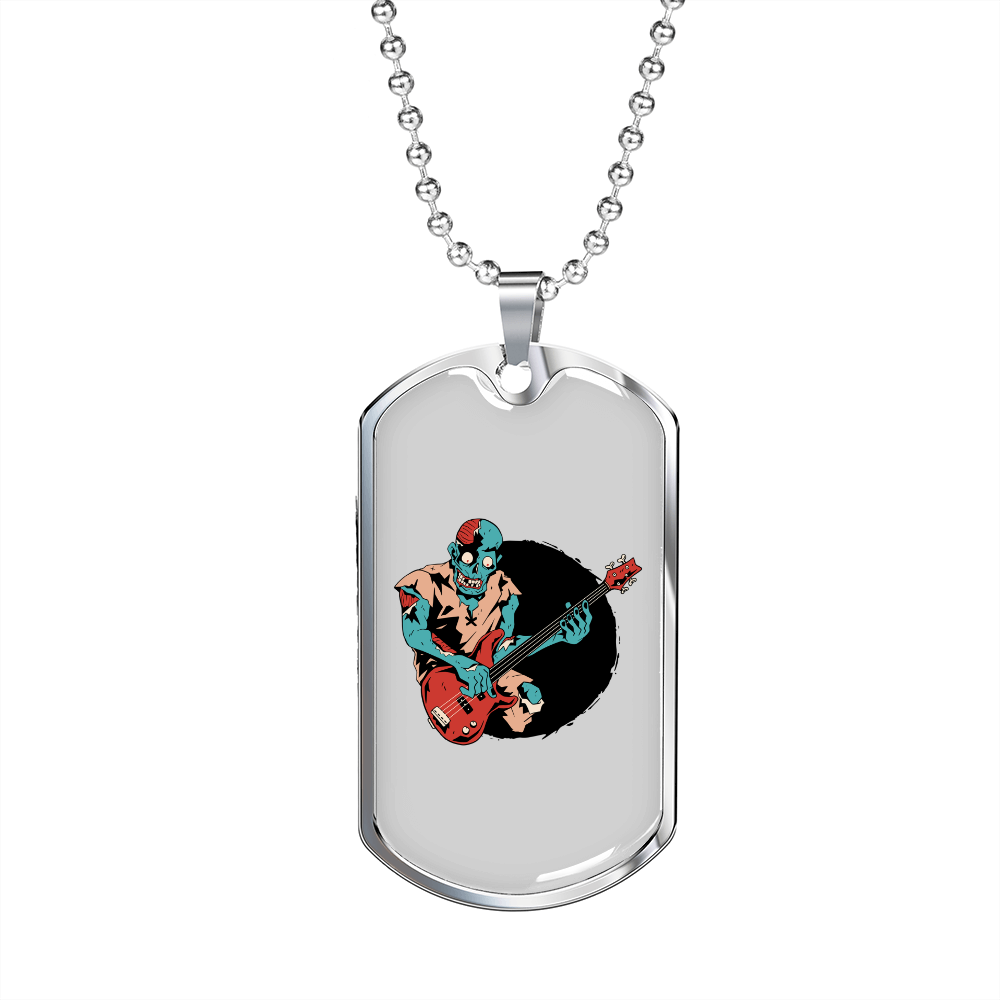Musician Necklace Zombie Bass Guitarist Necklace Stainless Steel or 18k Gold Dog Tag 24" Chain-Express Your Love Gifts