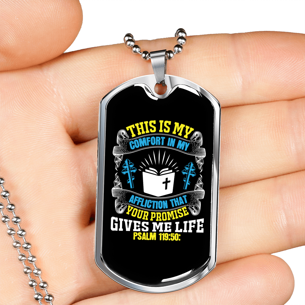 My Affliction That Your Promise Christian Necklace Stainless Steel or 18k Gold Dog Tag 24" Chain-Express Your Love Gifts