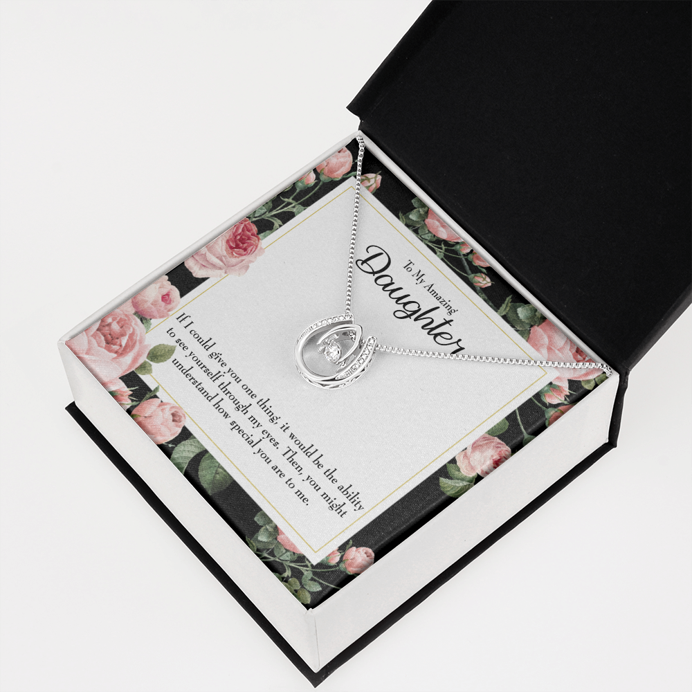 My Amazing Daughter Lucky Horseshoe Necklace Message Card 14k w CZ Crystals-Express Your Love Gifts