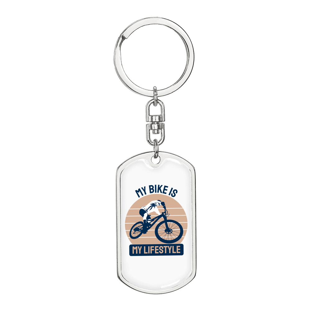 My Bike Is My Lifestyle Cycling Keychain Stainless Steel or 18k Gold Dog Tag Keyring-Express Your Love Gifts