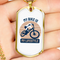My Bike Is My Lifestyle Cycling Necklace Stainless Steel or 18k Gold Dog Tag 24"-Express Your Love Gifts