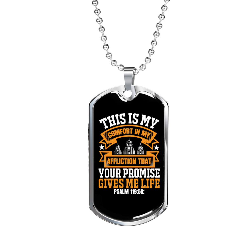 My Comfort In My Affliction Christian Necklace Stainless Steel or 18k Gold Dog Tag 24" Chain-Express Your Love Gifts