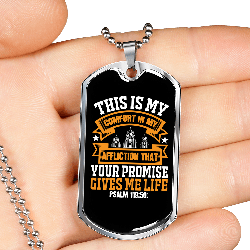 My Comfort In My Affliction Christian Necklace Stainless Steel or 18k Gold Dog Tag 24" Chain-Express Your Love Gifts