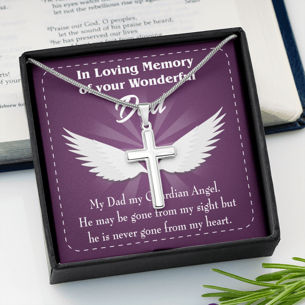 My Dad My Guardian Dad Memorial Gift Dad Memorial Cross Necklace Sympathy Gift Loss of Father Condolence Message Card-Express Your Love Gifts