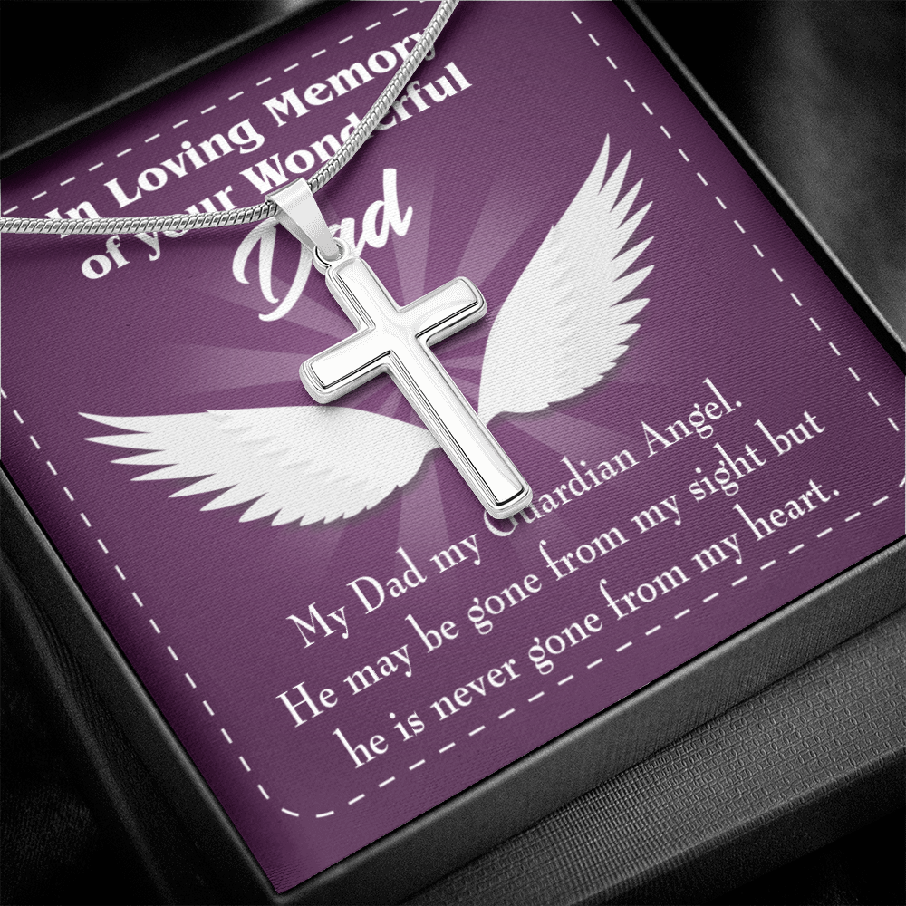 My Dad My Guardian Dad Memorial Gift Dad Memorial Cross Necklace Sympathy Gift Loss of Father Condolence Message Card-Express Your Love Gifts