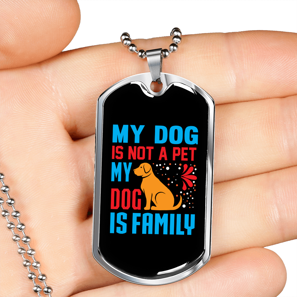 My Dog Family Blue Necklace Stainless Steel or 18k Gold Dog Tag 24" Chain-Express Your Love Gifts