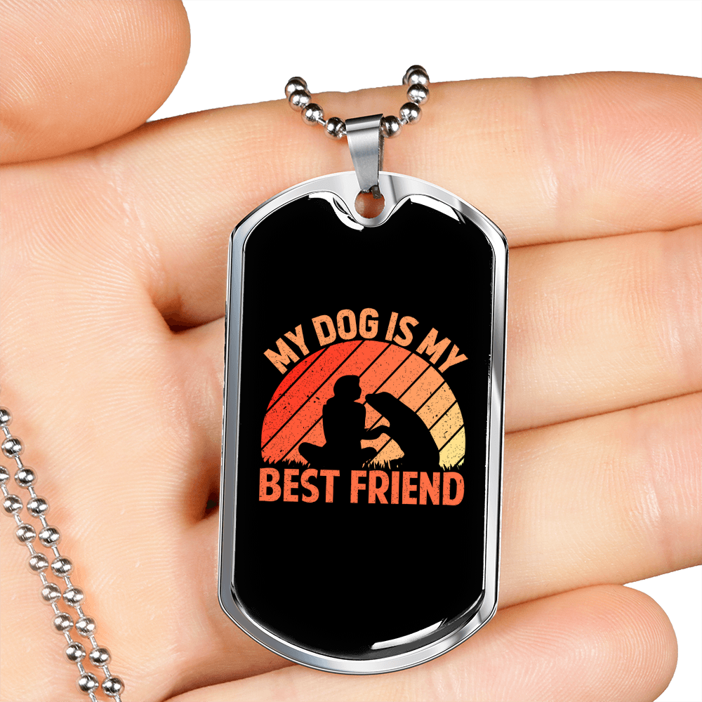 My Dog is My Bestfriend Orange Necklace Stainless Steel or 18k Gold Dog Tag 24" Chain-Express Your Love Gifts