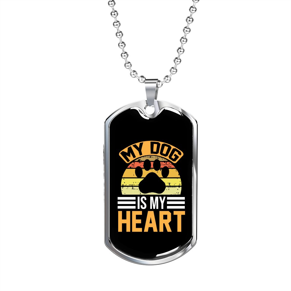 My Dog Is My Heart Paw Necklace Stainless Steel or 18k Gold Dog Tag 24" Chain-Express Your Love Gifts