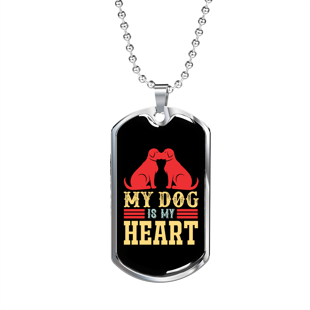 My Dog Is My Heart Red Necklace Stainless Steel or 18k Gold Dog Tag 24" Chain-Express Your Love Gifts